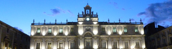 Building facade at night